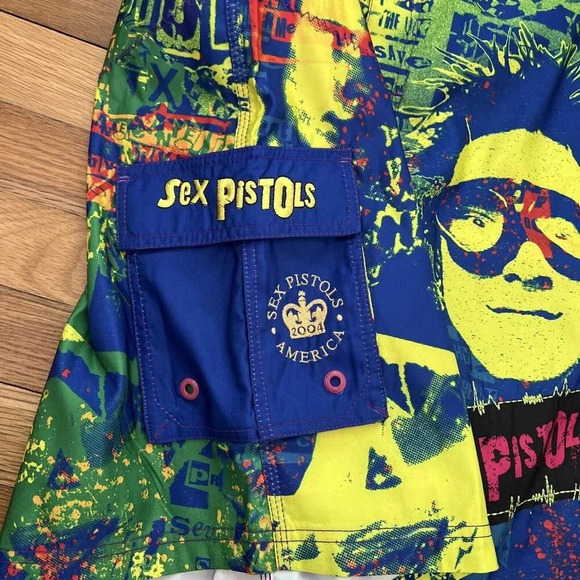 Dragonfly Board Shorts Men's Multicolor Sex Pistols Punk Rock Swim Trunks SZ 36 - Picture 3 of 6